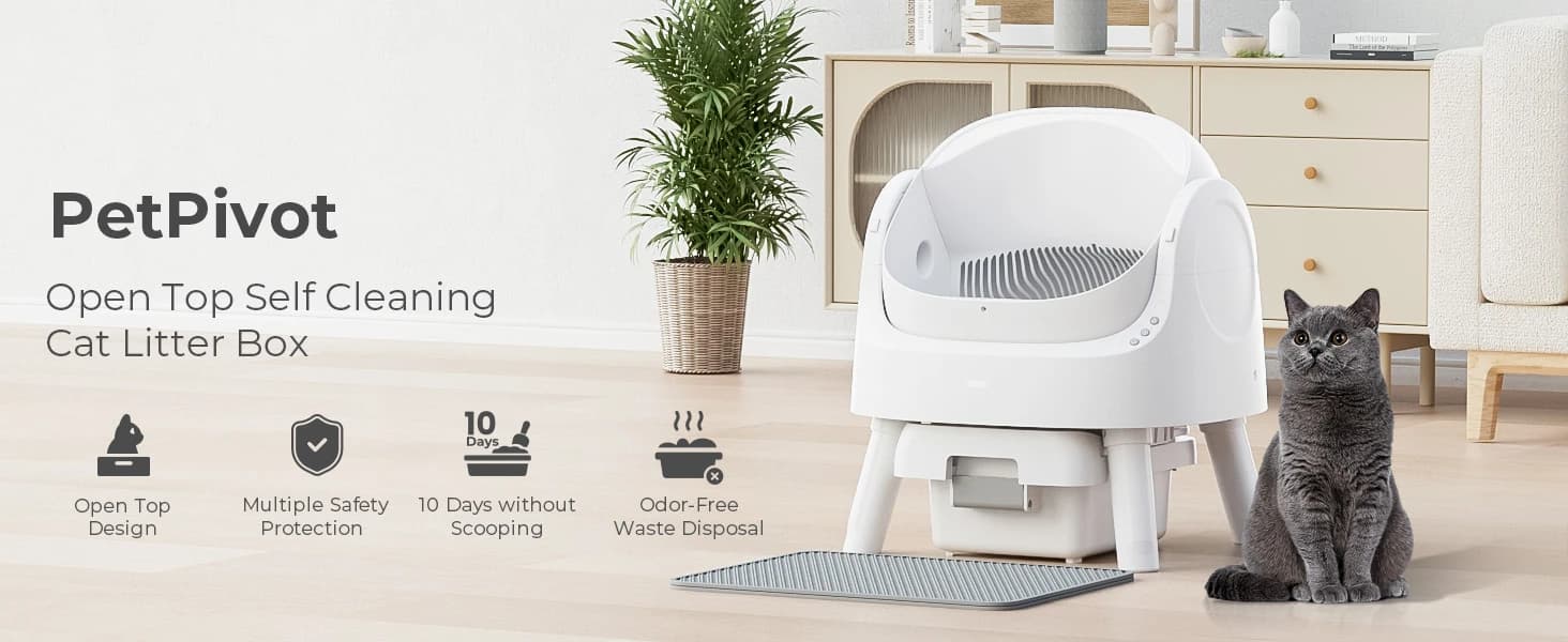 Self Cleaning Litter Box — Open Top Automatic Litter Box for Multiple Cats — product details