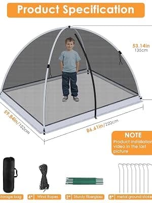 5 * 7ft Pond Cover Dome — Garden Pond Net Pond Mesh Tent with Ropes — Easy to Install and Use