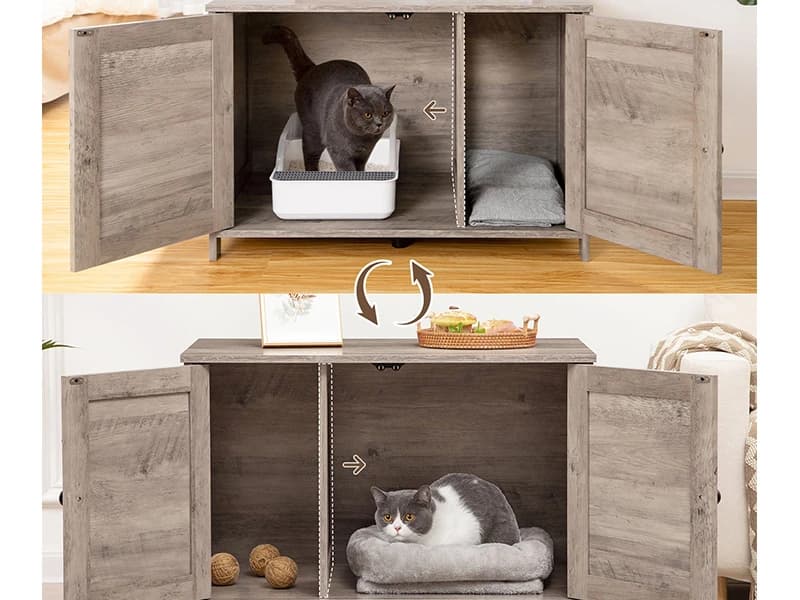 Litter Box Enclosure — Cat Litter Box Furniture with Removable Divider — Removable Panel Interchangeable Panel Left and Right