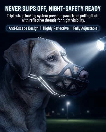 Breathable Basket Dog Muzzle for Large Breeds | Adjustable Mask with Reflective Straps | Allows Drinking and — collection imagery