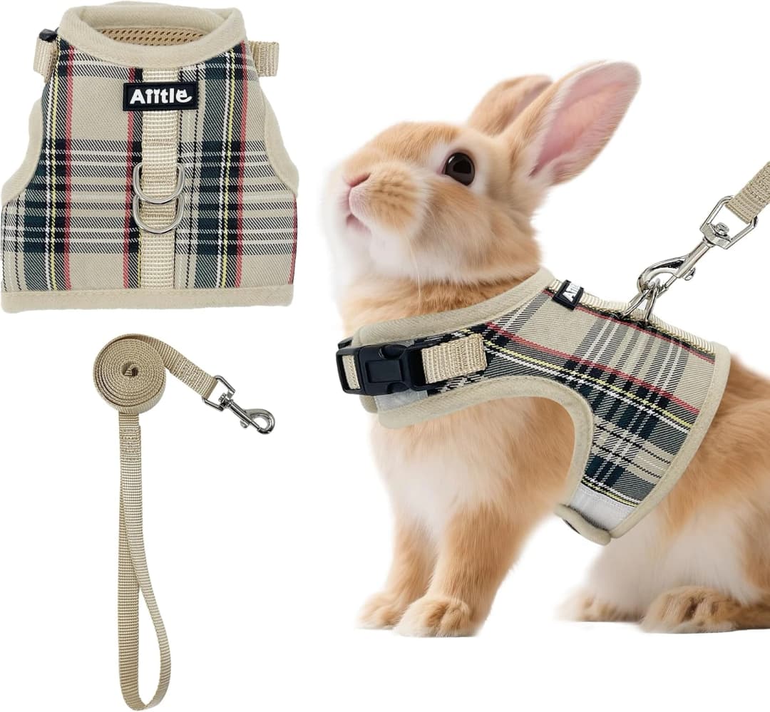 Plaid Breathable Rabbit Harness and Leash Set Escape Proof