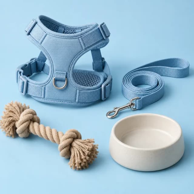 Illustrative arrangement of non-food pet accessories