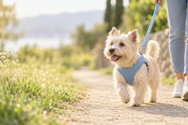 Illustrative photograph of a dog on a walk