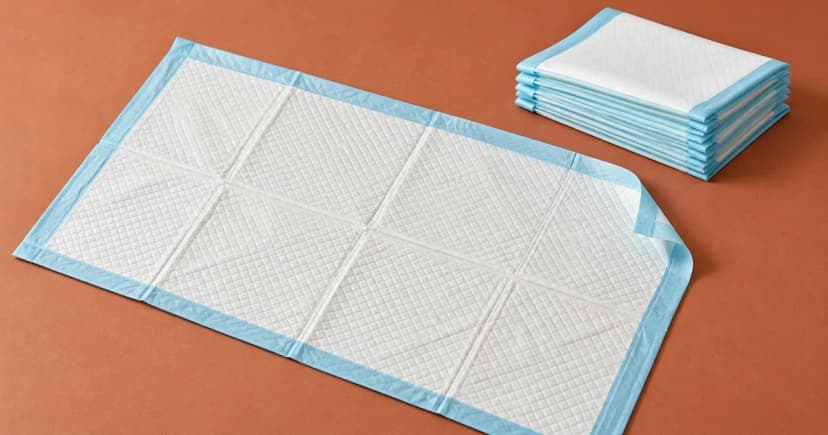 White pad with pale-blue edging and a separate folded-pad stack on a terracotta tabletop.