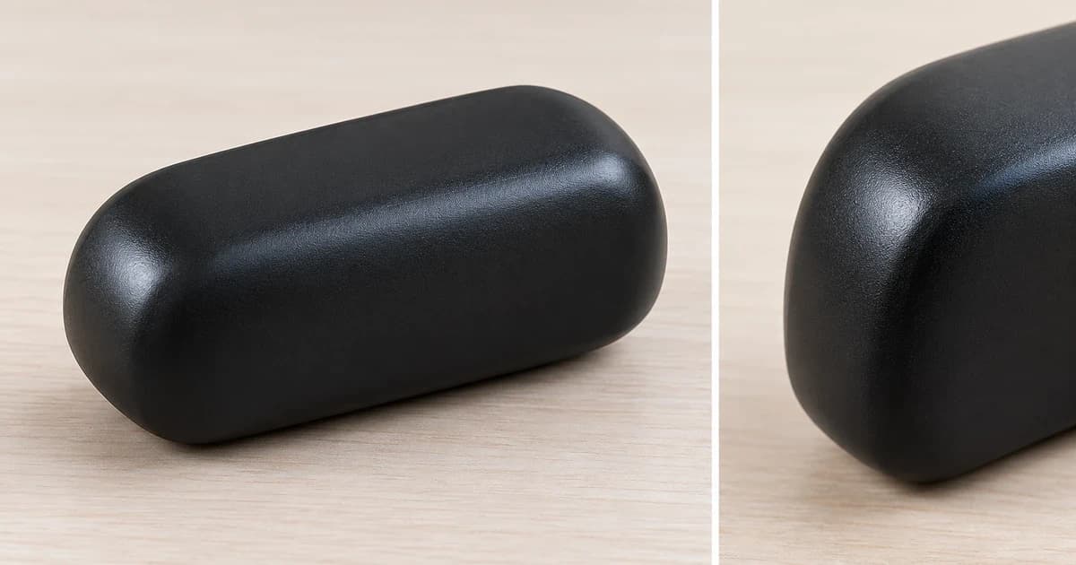 Photo-based edited views of a detached rounded black tracker case exterior and a separate partial side-profile detail