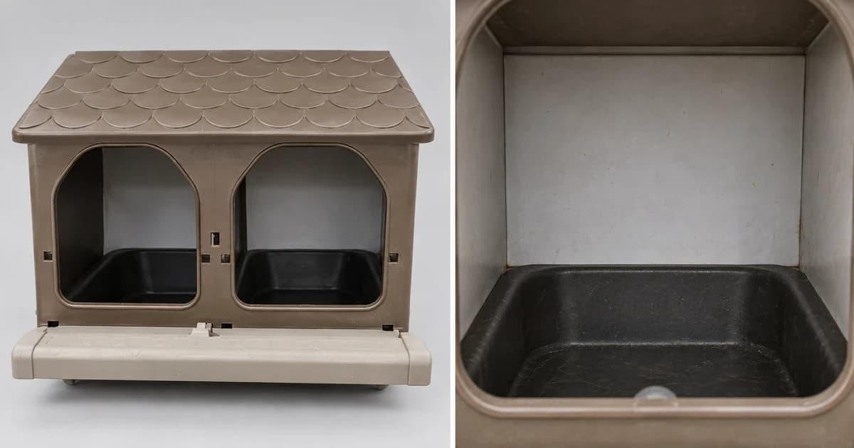 Edited illustration pairing a two-opening nesting-box exterior with a separate close interior view.