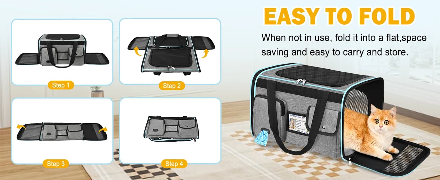 Large Cat Carrier — Soft Sided Travel Pet Carrier Airline Approved — product details