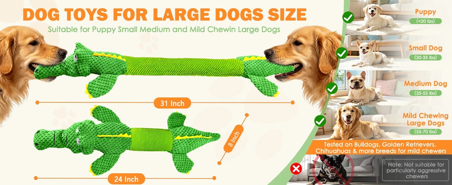Dog Squeaky Toys Stretchable Crocodile for Interactive Tug of War — product details