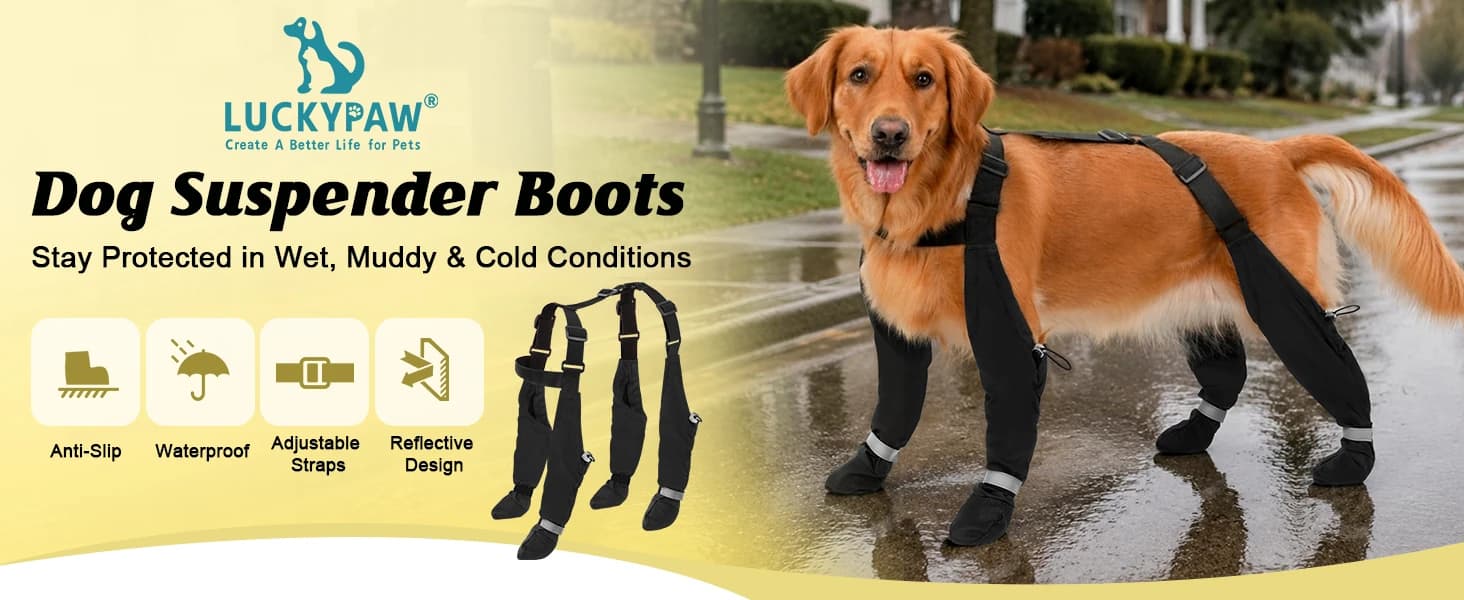 Dog Boots with Suspenders for Large Dogs Waterproof Dog Boots Anti Lost — product details