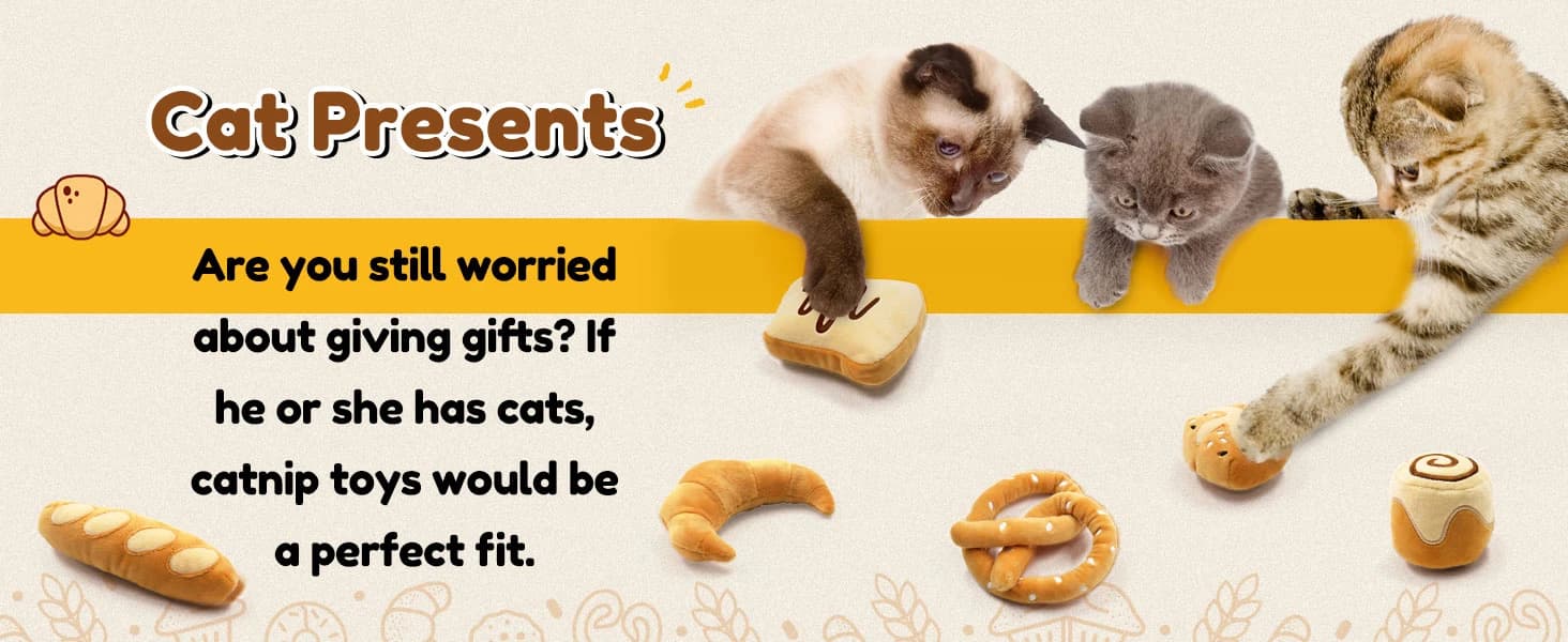 Plush Bread Catnip Toys for Indoor Cats 6 Pack — product details
