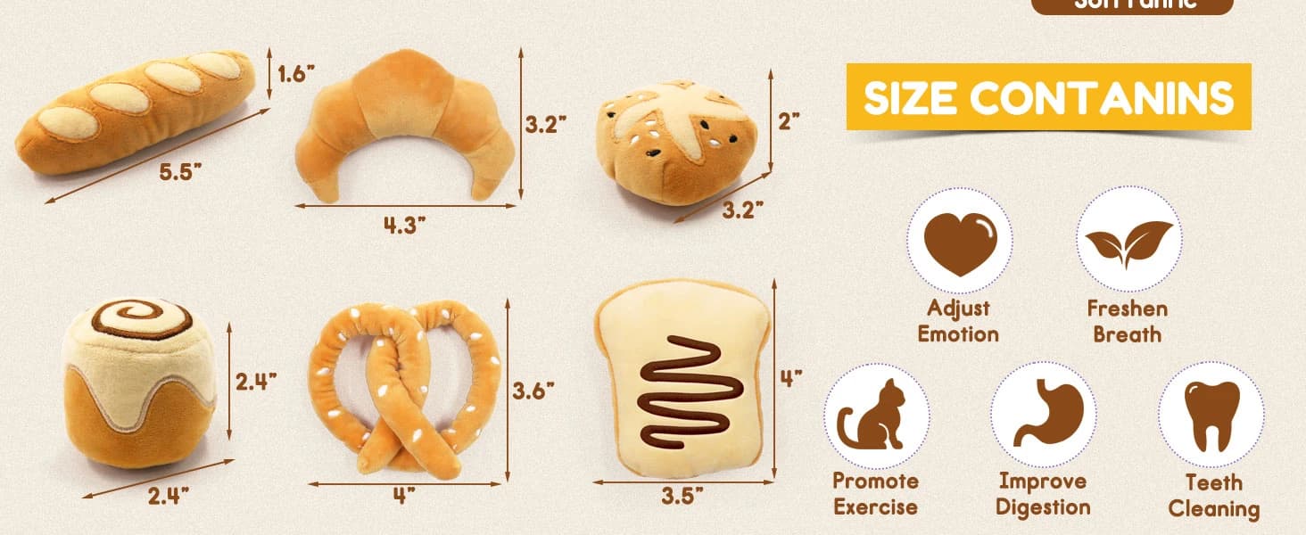 Plush Bread Catnip Toys for Indoor Cats 6 Pack — product details