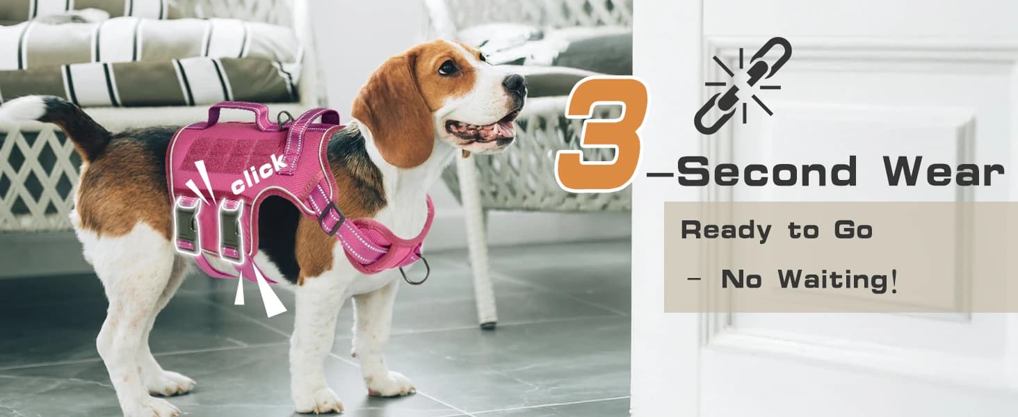 Dog Harness for Large Dogs — No Pull Tactical Vest with Front Clips — Dog Harness – Adjustable, 3 Secs to Snap and Go!