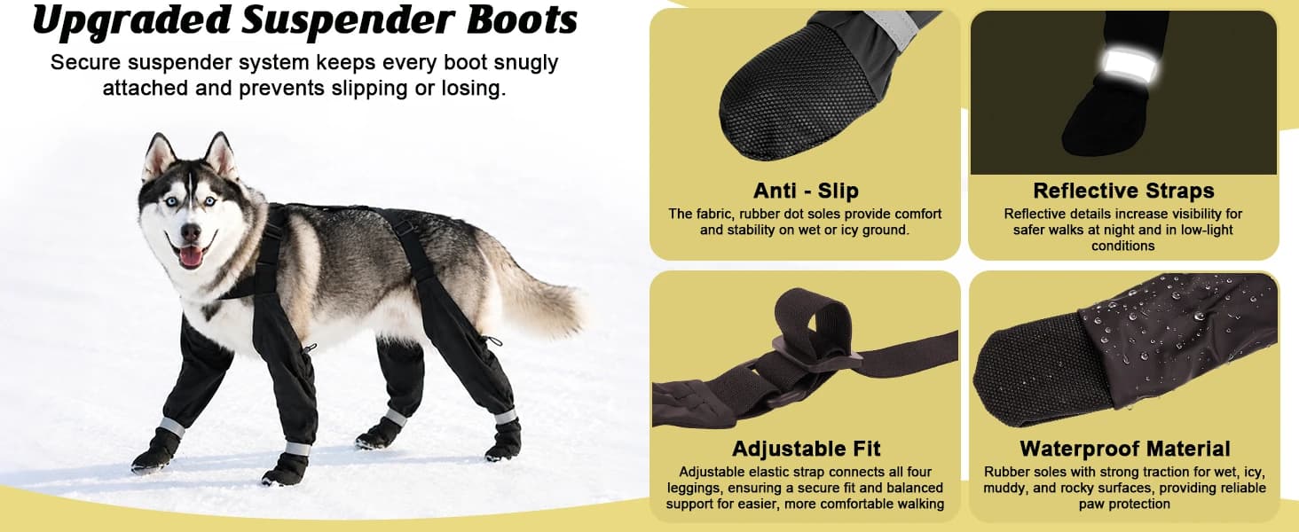 Dog Boots with Suspenders for Large Dogs Waterproof Dog Boots Anti Lost — product details