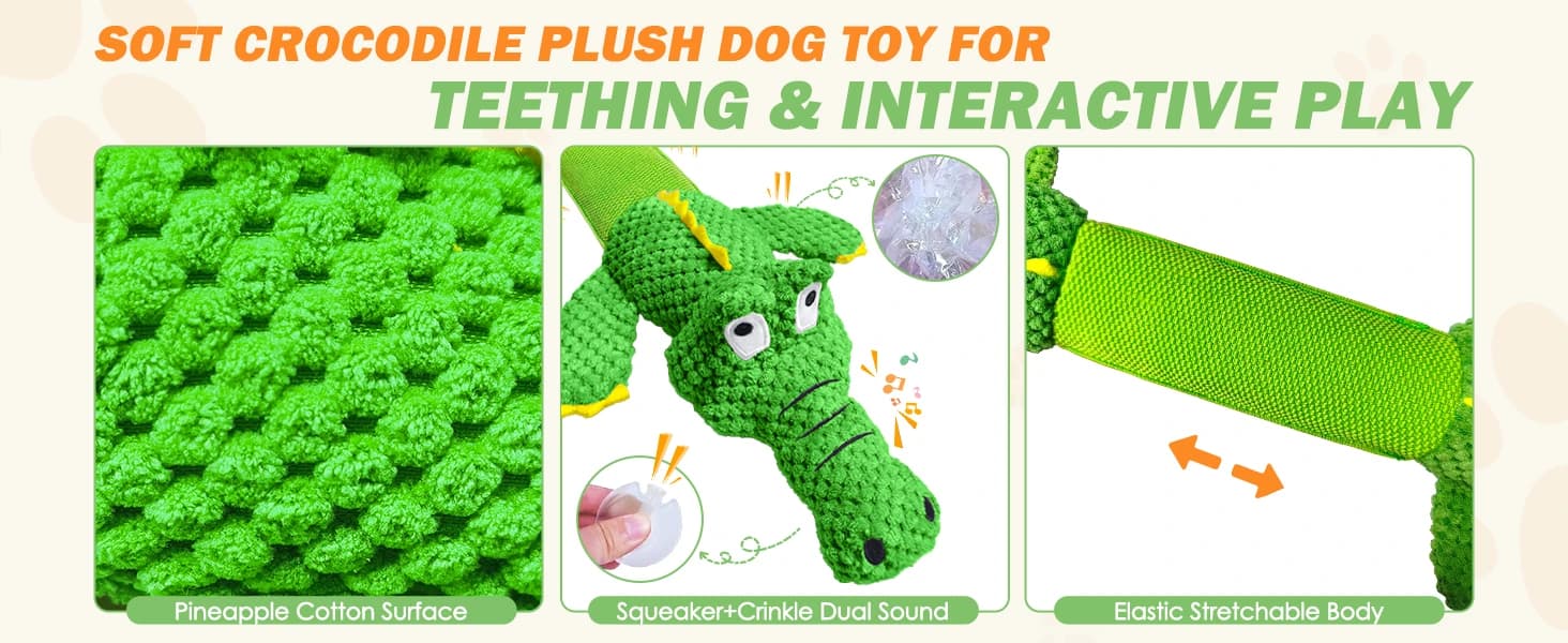 Dog Squeaky Toys Stretchable Crocodile for Interactive Tug of War — product details
