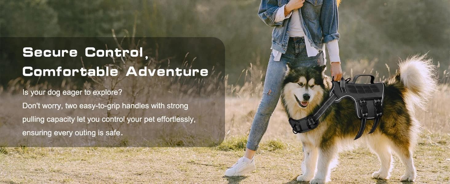 Dog Harness for Large Dogs — No Pull Tactical Vest with Front Clips — Grab and Guide with Top Handle- Instant Controlon Walks!