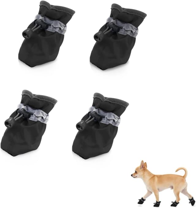 4 Pcs Dog Shoes, Soft Breathable Dog Boots with Adjustable Drawstring Non-Slip Sole Easy to Clean Dog Paw