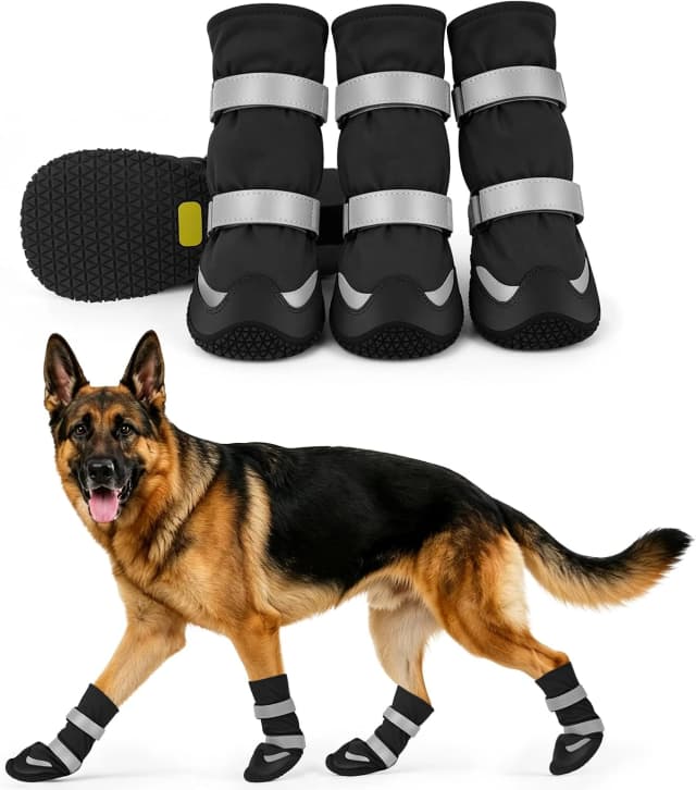 Dog Shoes for Winter Snow Waterproof Dog Boots with Fleece Lining
