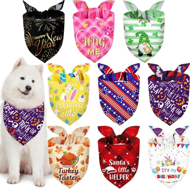 9 Pcs Holiday Dog Bandanas — Adjustable Washable Pet Scarves