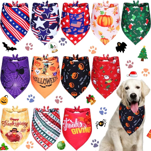 12 Pcs Holiday Dog Bandanas Bulk — Halloween Dog Bandanas