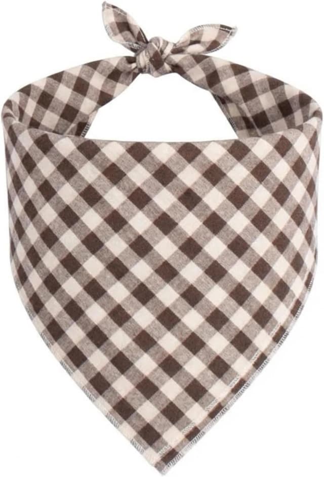 Cotton Linen Dog Bandana 1 Pack — Brown Khaki Gingham Dog Scarf