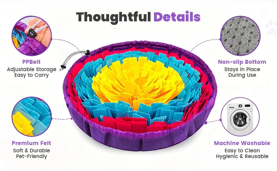 Snuffle Mat for Dogs — 19"x19" - Slow Feeder Bowl & Interactive Dog Puzzle Toy — Adjustable Fit for All Dog Breeds | Durable Pet-Safe Construction