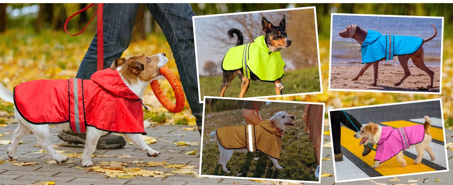 Reflective Dog Rain Coat - Waterproof Adjustable Pet Raincoat Jacket — Lightweight Hooded Dog Rain Coat Poncho — product details