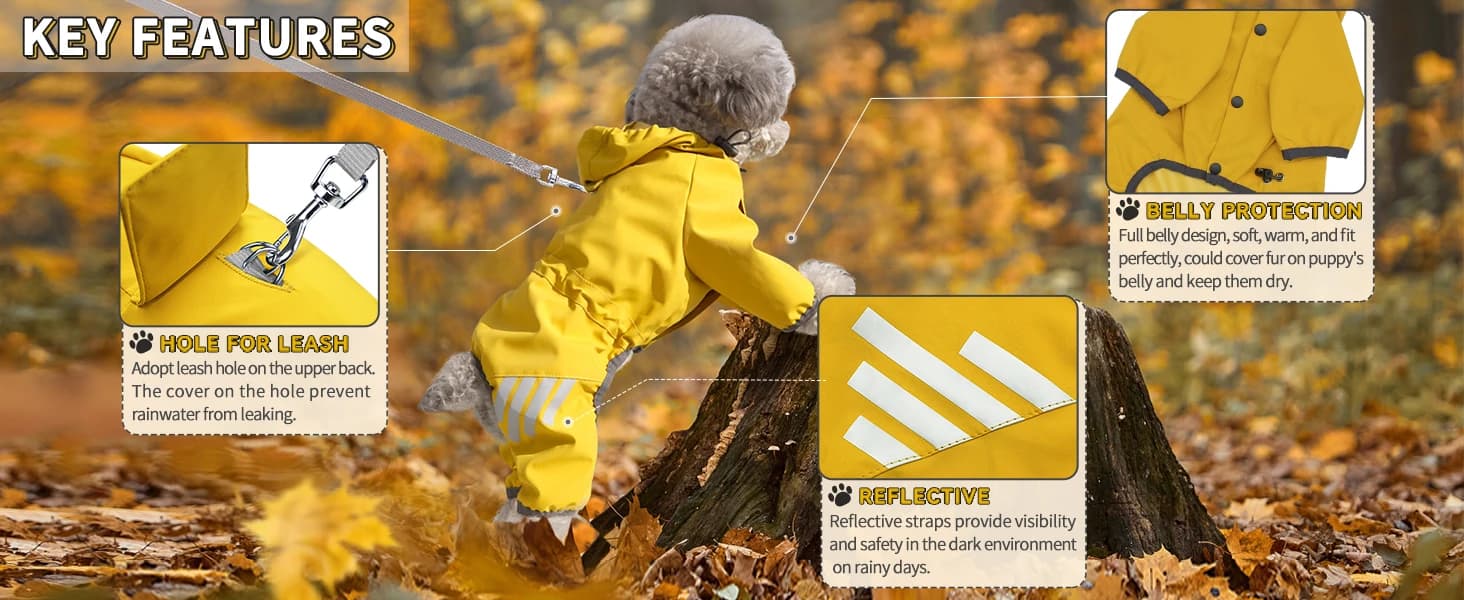 Dog Raincoat — Waterproof Dog Rain Jacket with Hood — High Quality Waterproof Raincoat -Full of Details