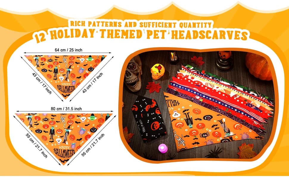 12 Pcs Holiday Dog Bandanas Bulk — Halloween Dog Bandanas — product details