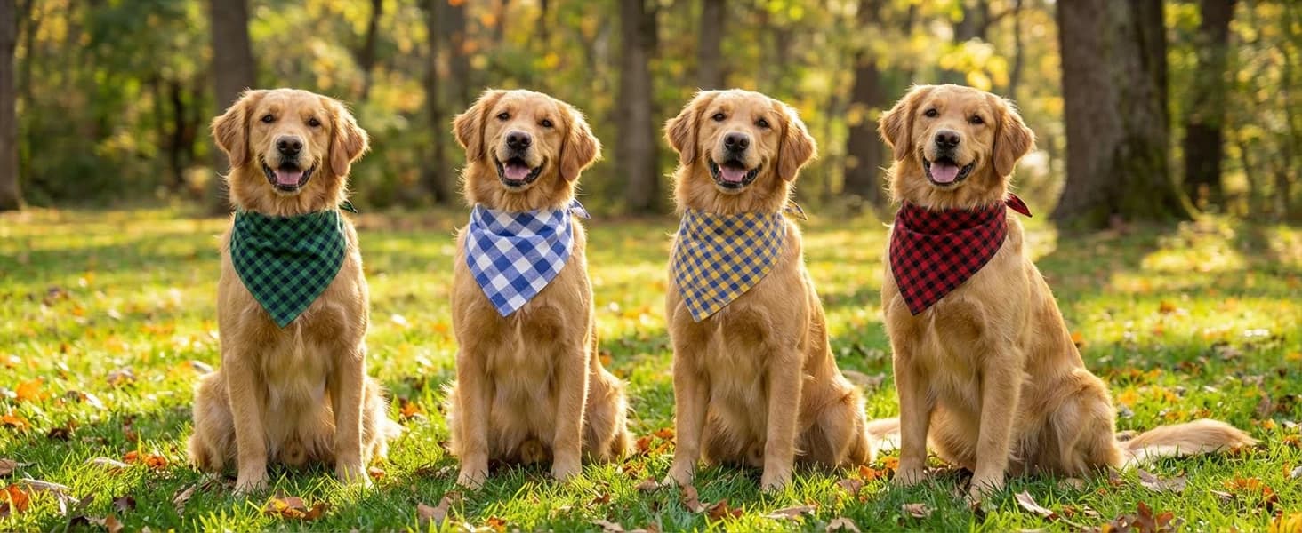 Cotton Linen Dog Bandana 1 Pack — Brown Khaki Gingham Dog Scarf — product details