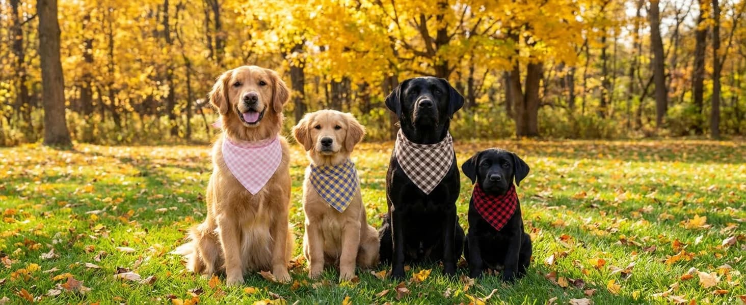 Cotton Linen Dog Bandana 1 Pack — Brown Khaki Gingham Dog Scarf — product details