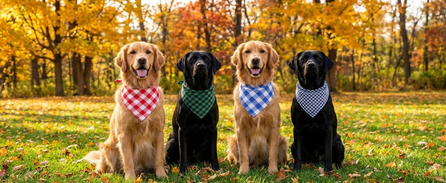 Cotton Linen Dog Bandana 1 Pack — Brown Khaki Gingham Dog Scarf — product details