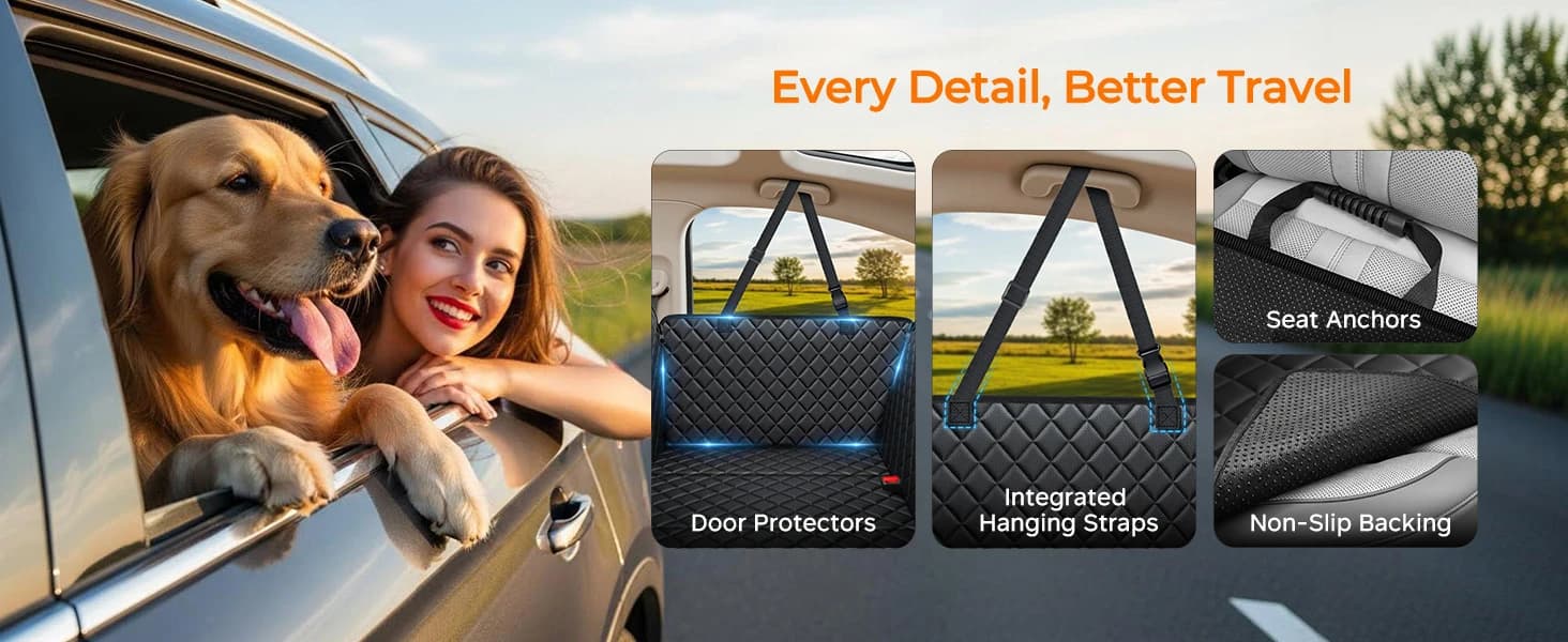Dog Car Seat Cover for Back Seat โ 100% Waterproof Hammock for Car โ product details
