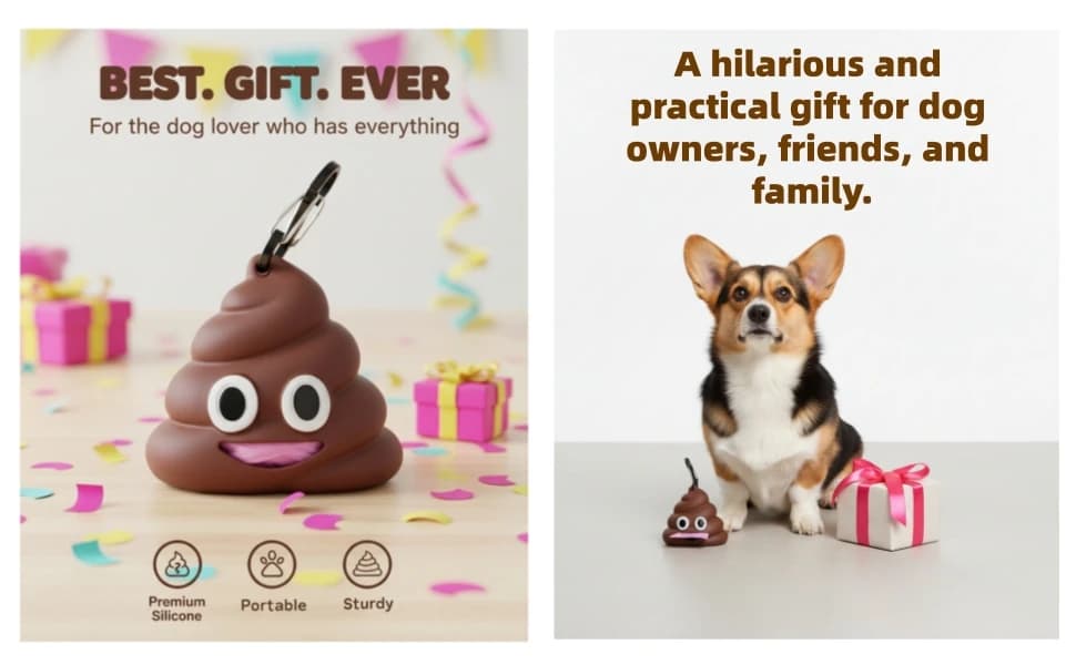 Dog Poop Bag Dispenser for Dog Leash — Poop Shape Sturdy Holder — Practical Gift