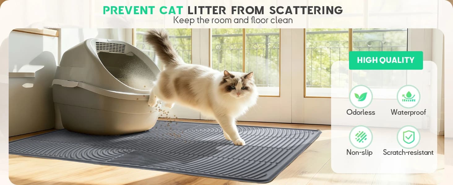 Cat Litter Mat — 40" x 28" Extra Large Silicone Waterproof Litter Trapping Mat for Scatter Control Soft on — product details