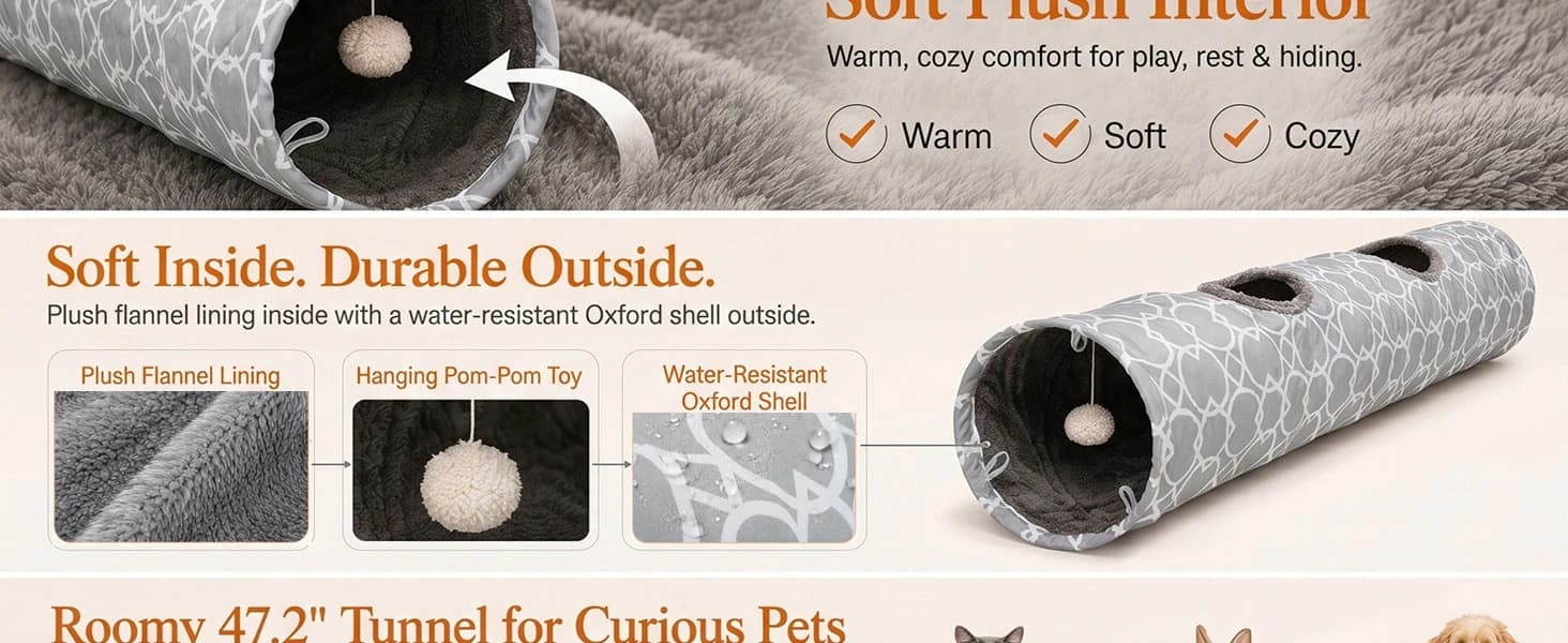 Geometric Straight Cat Tunnel with Plush Inside — product details