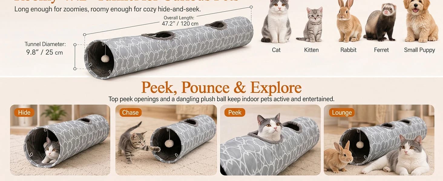 Geometric Straight Cat Tunnel with Plush Inside — product details