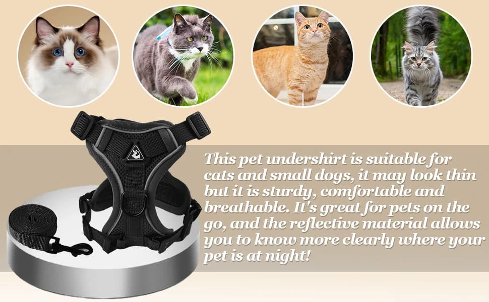 Cat Chest Harness and Leash Set Adjustable Anti-Escape Soft Mesh Cat Vest for Walking Outdoor(Blcak — product details