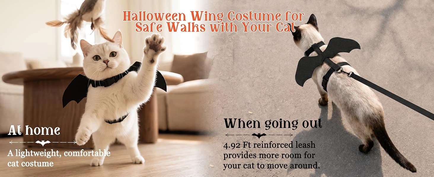 Cat Harness and Leash with Bat Wings Escape Proof Adjustable — product details