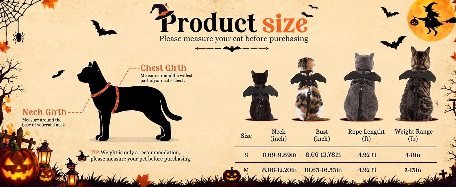 Cat Harness and Leash with Bat Wings Escape Proof Adjustable — product details