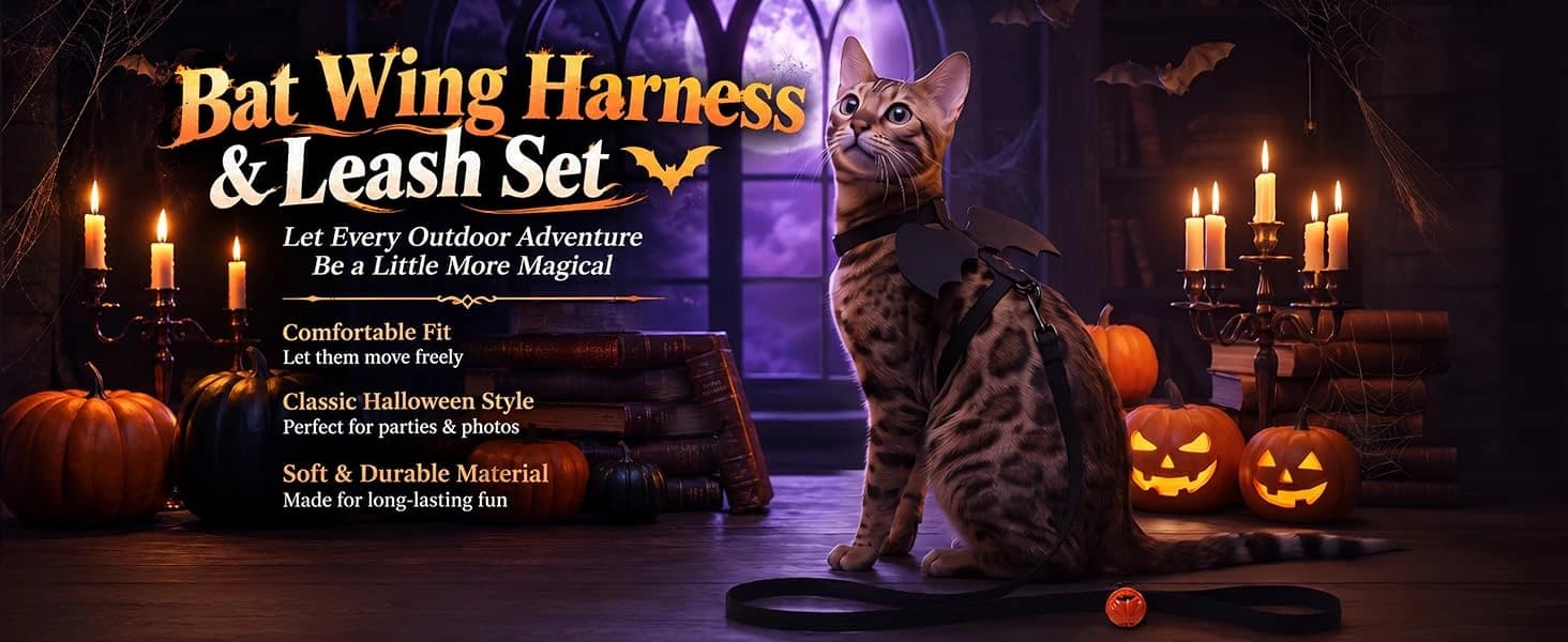 Cat Harness and Leash with Bat Wings Escape Proof Adjustable — product details
