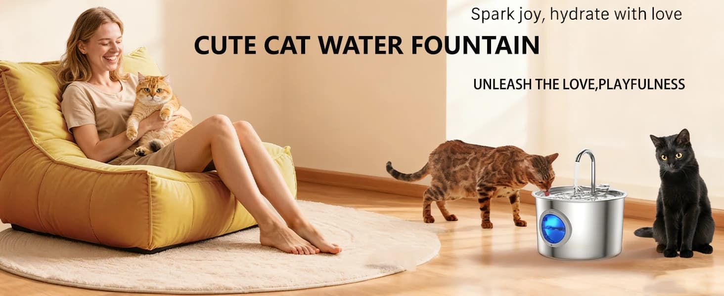 Cat Water Fountain Advanced 304 Stainless Steel 2.2L/74oz with Detachable Tank — Fresh Flowing Water Your Cat Will Love