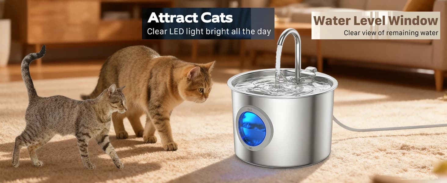 Cat Water Fountain Advanced 304 Stainless Steel 2.2L/74oz with Detachable Tank — product details