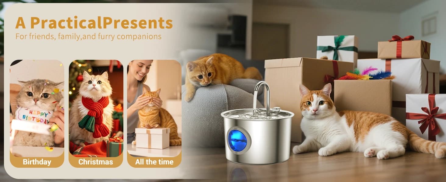 Cat Water Fountain Advanced 304 Stainless Steel 2.2L/74oz with Detachable Tank — product details