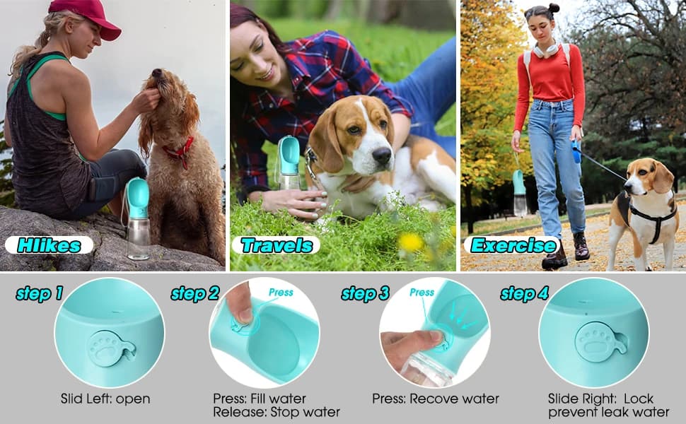 Dog Water Bottle, Leak Proof Portable Puppy Water Dispenser with Drinking Feeder for Pets Outdoor Walking — product details