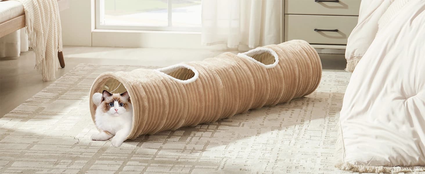 Cat Tunnel for Indoor Cats — Cats Toys Collapsible Tunnel Straight Tube with a Fun Ball and 2 Holes — product details