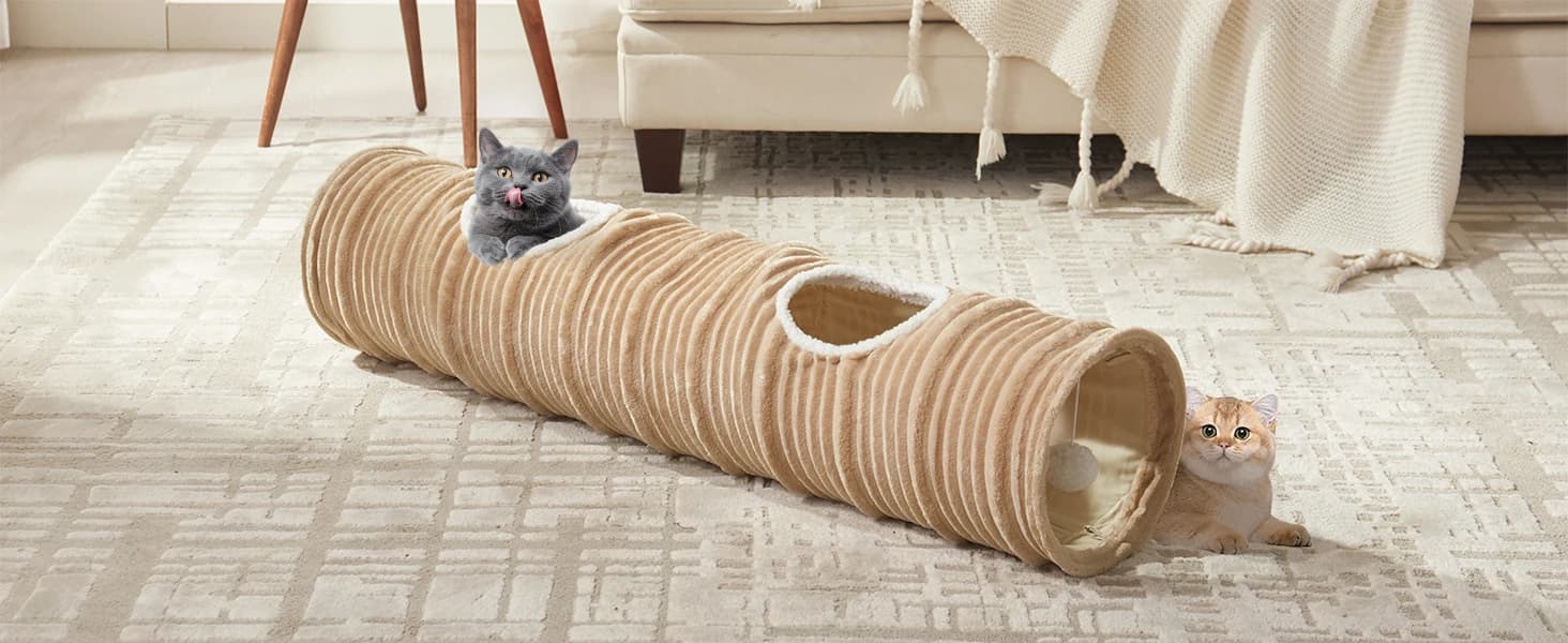 Cat Tunnel for Indoor Cats — Cats Toys Collapsible Tunnel Straight Tube with a Fun Ball and 2 Holes — product details
