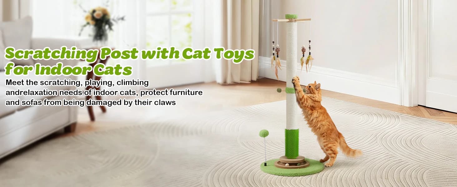 38" Tall Sisal Cat Scratching Post with Stable Base for Indoor Adult Cats — product details