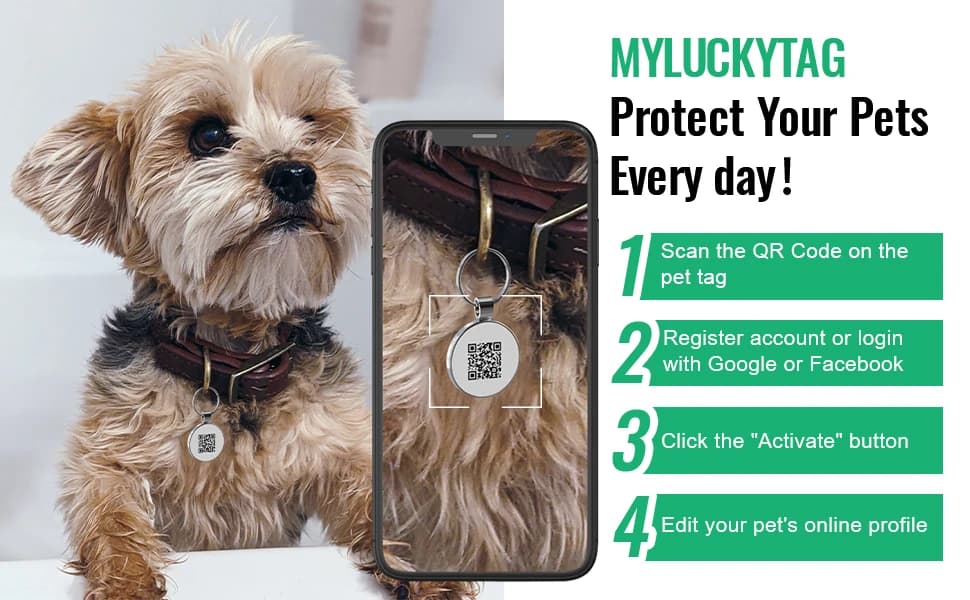 Personalized QR Code Pet ID | Dog and Cat Collar Tag | Online Profile with Instant Scanned Location Alert Email — product details