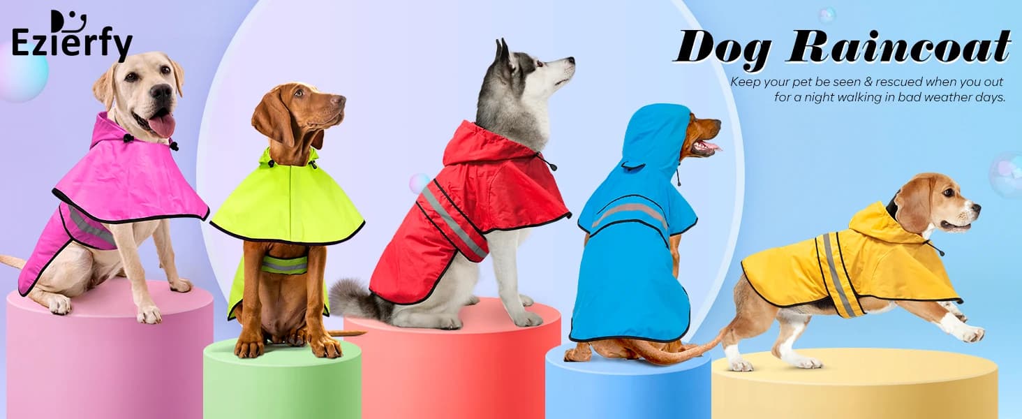 Reflective Dog Rain Coat - Waterproof Adjustable Pet Raincoat Jacket — Lightweight Hooded Dog Rain Coat Poncho — product details