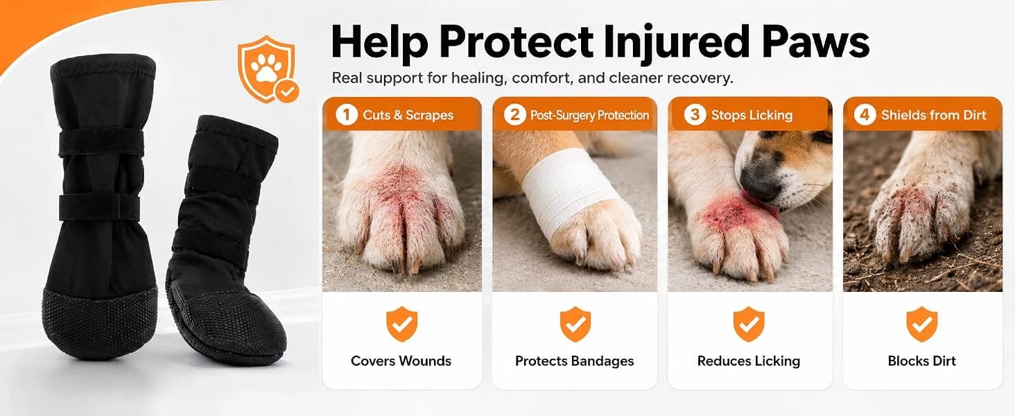 Dog Recovery Boot for Injured Paws — Dog Bootie to Protect Wounds from Licking — Dirt, and Infection